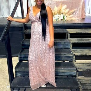 Sequin V-neck rose gold bridesmaid gown